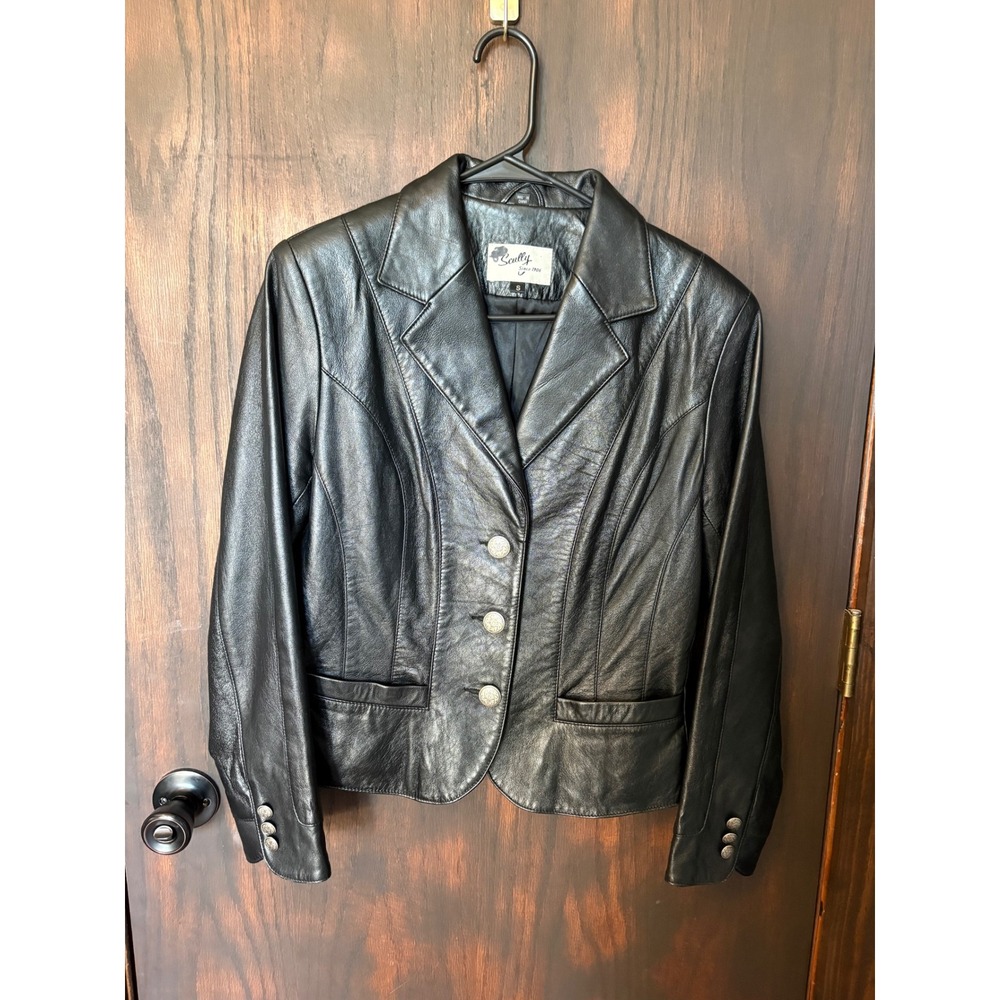 Scully Western Leather Blazer Jacket Black Silver Engraved Buttons Womens Small